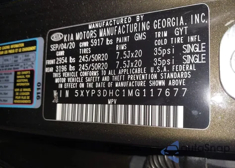 2021 Kia Telluride Ex z USA, uszkodzony, nr VIN 5XYP3DHC1MG117677